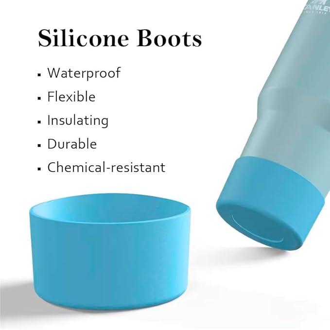 Sky Blue Silicone Boots for 40/30oz Stanley Cup Tumbler - Protective Sleeves for Quencher Adventure H2.0 & Ice Flow Flip, Non-Slip, Durable, Dishwasher Safe, Scratch & Dent Protection.