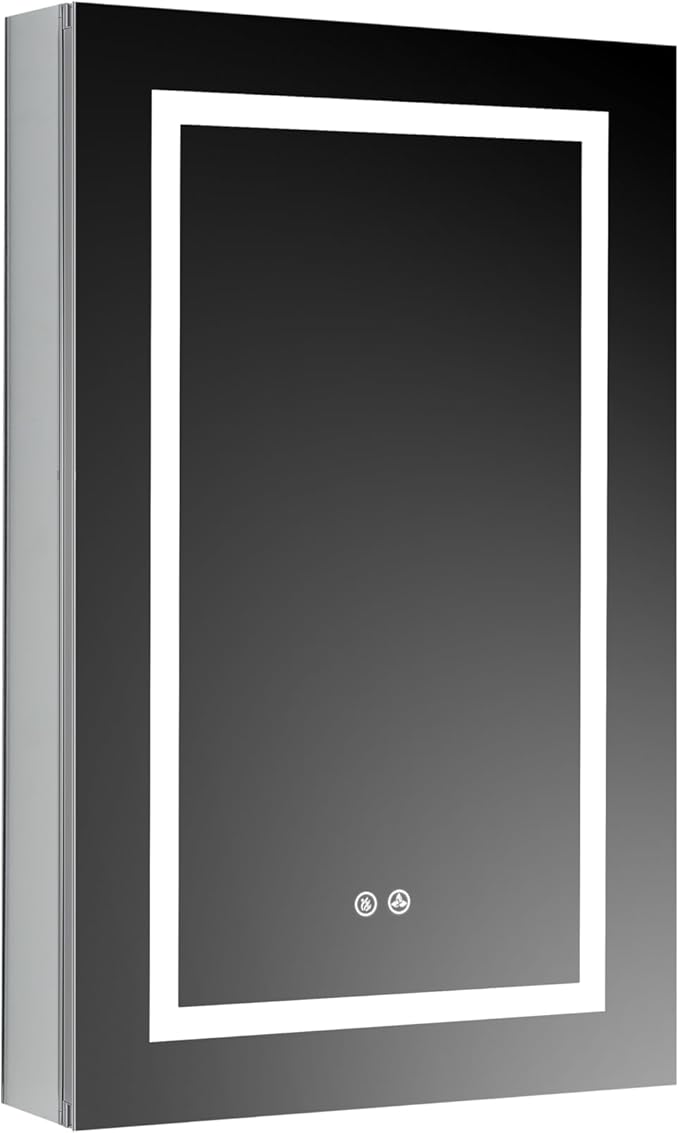 BLOSSOM Recessed or Surface LED Lighted Mirror Medicine Cabinet with Lights, LED Medicine Cabinet with Defogger (20x32/Right Hinge)