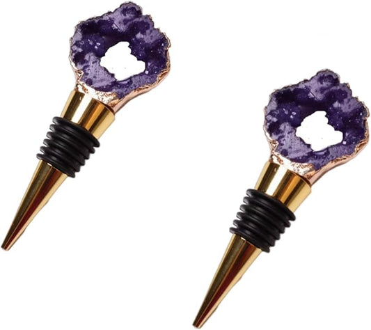 Decorative Wine Stopper Set of 2,Cool Wine Bottle Stoppers for Glass Bottles,Crystal Bottle Stopper Fits Standard Bottles,Fancy Decors Wine Tools (Purple Crystal)