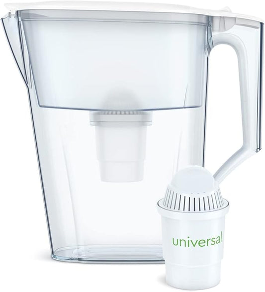 Aqua Optima Liscia Jug Water Filter Pitcher with 3 Universal Filters (White)