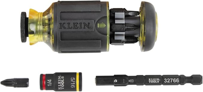 Klein Tools 32308F Impact Driver Set, 10-in-1 Stubby Driver Set, Hex Flip Socket, 7 Bits, 1/4-Inch Deep Bit Holding Feature, 10-Piece