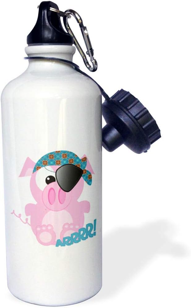 3dRose "Cute Goofkins Piggy Pirate Cartoon" Sports Water Bottle, 21 oz, White