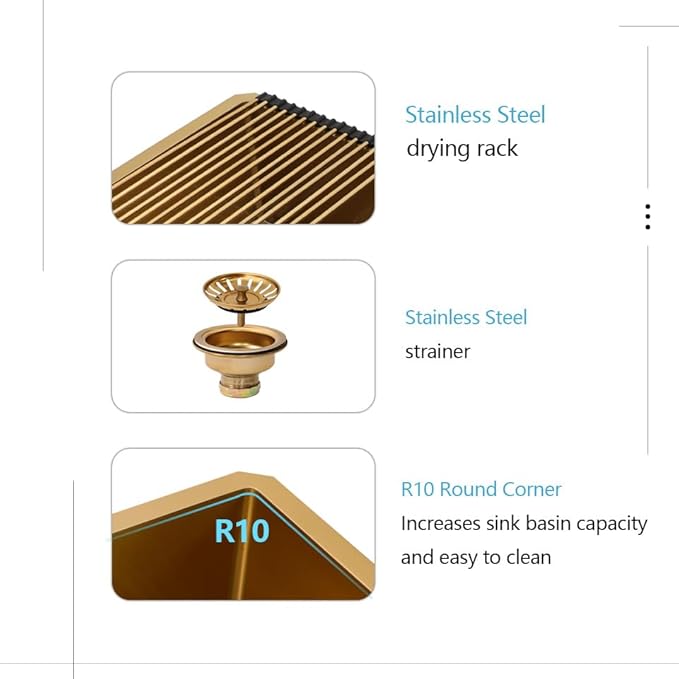 Lordear 32 Undermount Kitchen Sink Matte Gold 32X19 Kitchen Sinks16 Gauge Stainless Steel Deep Single Bowl Handmade Sink Basin