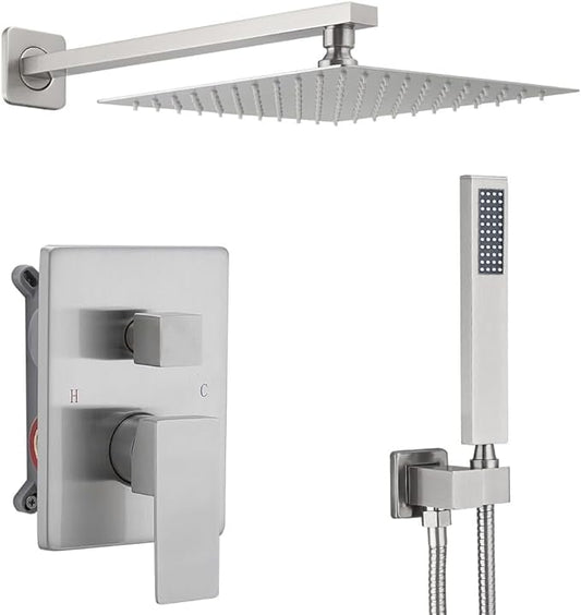 Brushed Bathroom Luxury Rain Mixer Combo Set Wall Mounted Rainfall Shower Head System, Shower Head System Shower Faucet Rough-in Valve Body and Trim Included