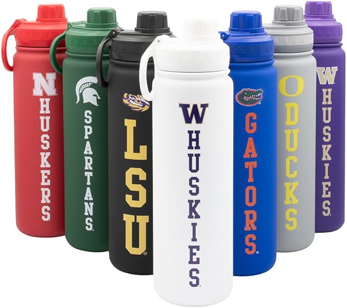 Washington Huskies Water Bottle - White Double Walled Stainless Steel 24 oz Keeps Drinks Cold or Hot