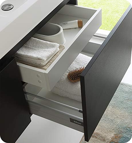 Fresca Mezzo 48 Inch Black Wall Mount Modern Double Bathroom Vanity - Includes Double Integrated Sinks with 4 Soft-Closing Hidden Drawers - Faucets Not Included - FCB8012BW-I