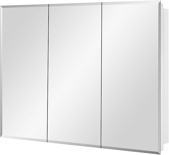 Bathroom Medicine Cabinet with Beveled Edge Mirrored Door 36 x 26 inch, Recessed or Surface Mount, with Adjustable Glass Shelves