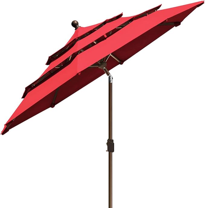 EliteShade USA 10-Year-Non-Fading 9Ft 3 Tiers Market Umbrella Patio Umbrella Outdoor Table Umbrella with Ventilation, Logo Red