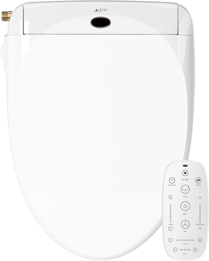 LEIVI Electric Bidet Toilet Seat with Wireless Remote and Side Panel, Multiple Spray Modes, Adjustable Heated Seat, Warm Water and Air Dryer, Auto LED Nightlight, Elongated