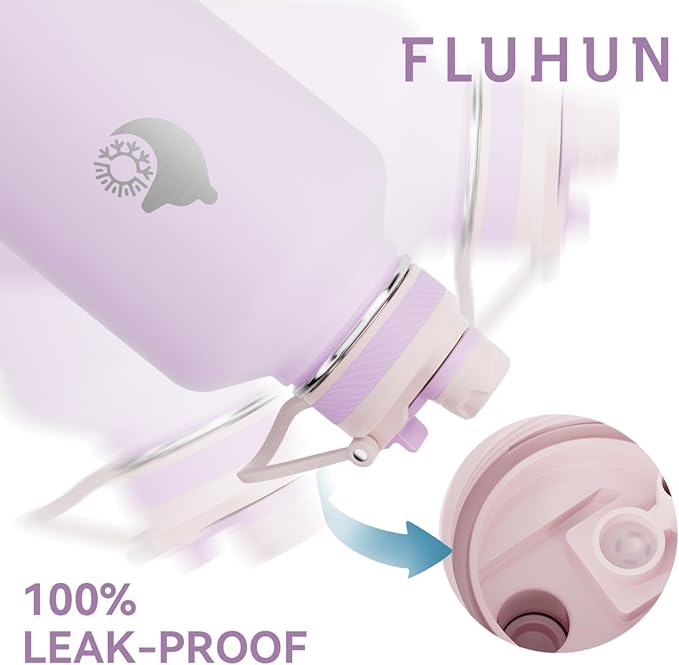 Insulated Water Bottle 64 oz, Double Walled Vaccum Stainless Steel Half Gallon Water Bottle with Straw and Handle, 2-in-1 (Straw & Spout) Water Flask Jug Lid for Gym and Outdoor Sports