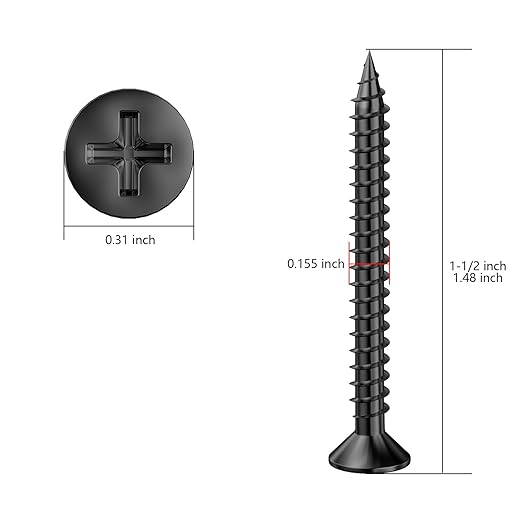 (300Pcs) #8x1-1/2 Black Wood Screw Quick Metal Self Tapping Flat Head