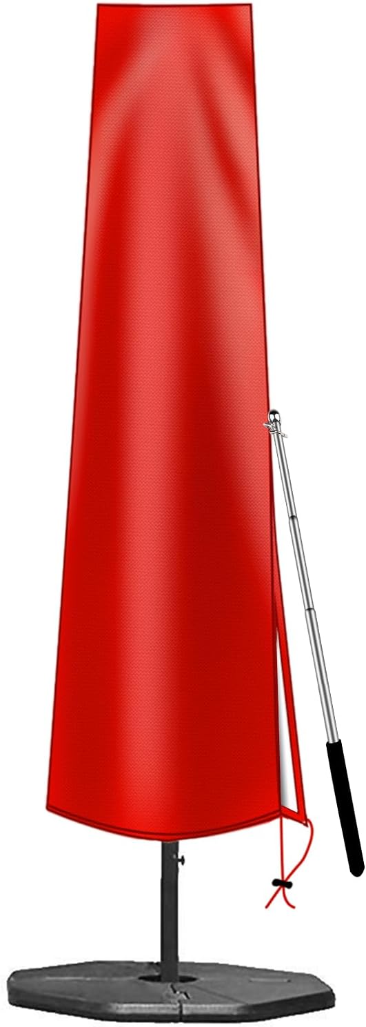 OKPOW Patio Umbrella Cover for 9ft to 12ft Outdoor Umbrellas - 420D Waterproof Garden Market Umbrella Cover Outside Parasol Covers with Zipper for Deck Pool Beach Umbrellas, Red
