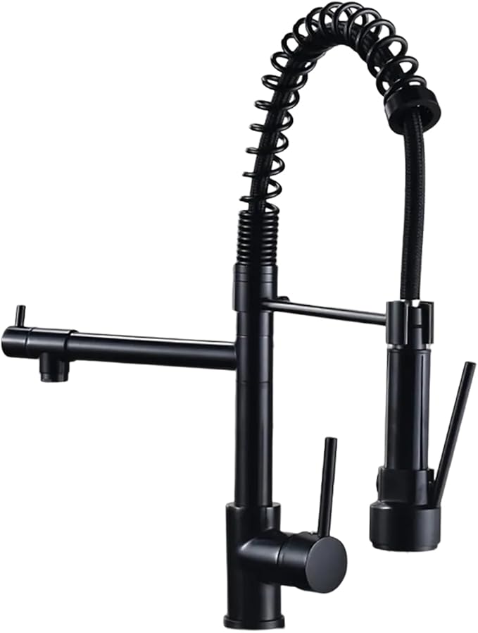 Commercial Kitchen Faucet with Pull Out Sprayer,Black Kitchen Sink Faucet with Pot Filler,Dual Spout Spring Stainless Steel Kitchen Faucets Pull-Out Kitchen Faucet for RV, Farmhouse, Camper