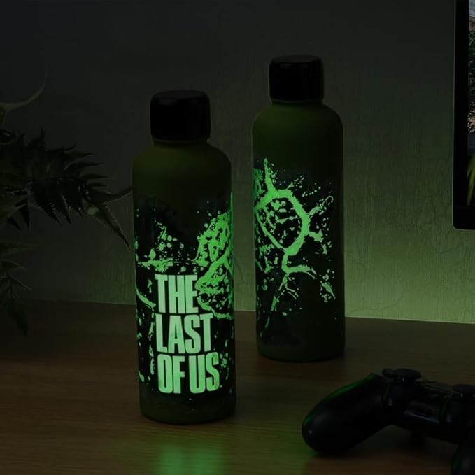 Paladone The Last of Us Official Licensed Movie Icon Glow in the Dark Water Bottle, Gamer Decor and Gift, Neon Green Desk Accessory for All Ages, Drinkware for Gaming Fans