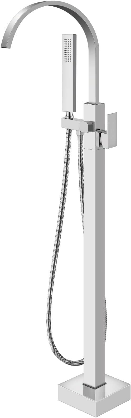 Aolemi Polish Chrome Bathtub Faucet Floor Mount Freestanding Tub Filler Bathroom Waterfall Brass Tap Swivel Spout Single Handle with Hand Sprayer