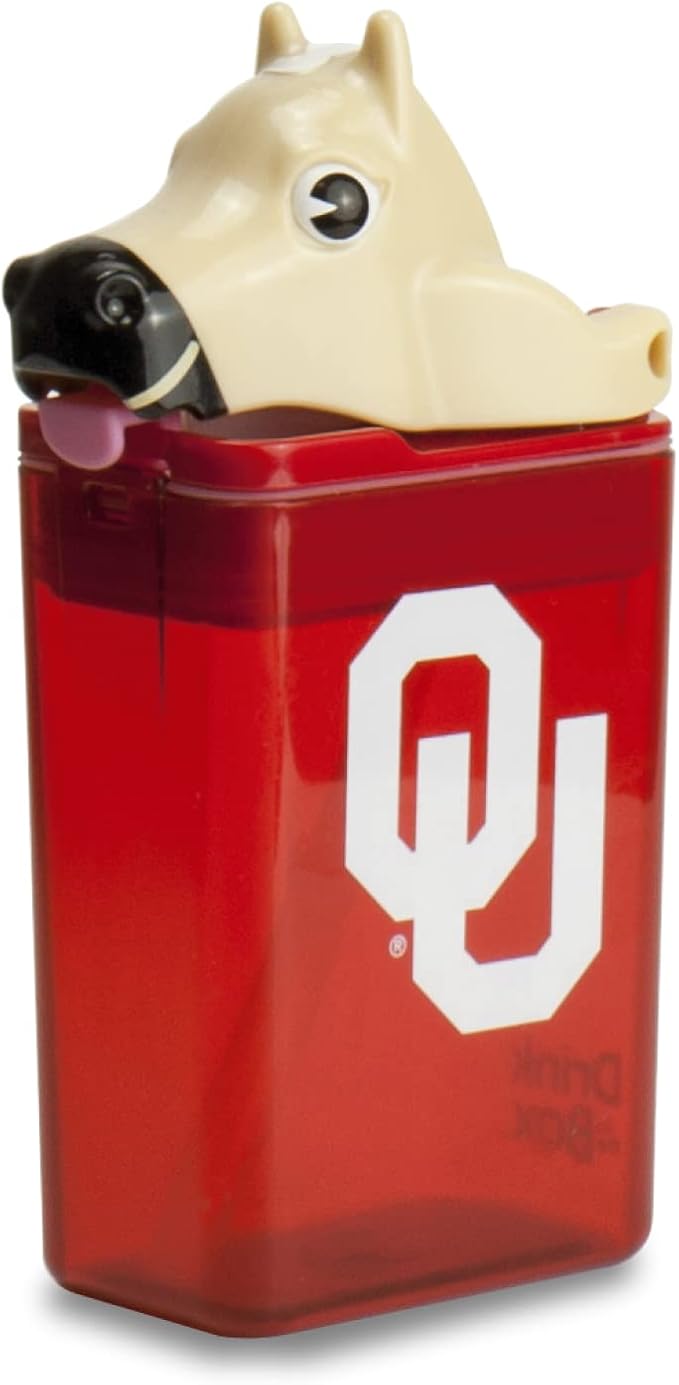 Reusable Water Bottle | Officially Licensed NCAA Sports Bottle | BPA Free | Dishwasher Safe | Boomer & Sooner Mascot | 8 oz Drink in the Box - The University of Oklahoma
