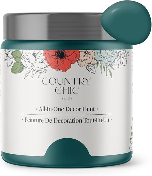 Country Chic All-in-One Chalk Paint for Furniture, Cabinets, Home Decor, Eco-Friendly, Matte Finish, Built-In Primer & Top Coat for Wood, Metal - Aurora (Teal Blue) - Pint 16 oz (475 ml)