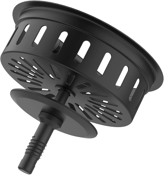 KONE Kitchen Sink Stopper Strainer Replacement for KONE 9171 Standard 3-1/2 Inch Spin and Seal Drains with Threaded Stopper Function, Stainless Steel Black Twist Lock Basket Strainer Replacement