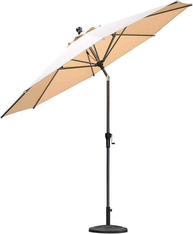 PURPLE LEAF 10' Round Patio Umbrella Outdoor Table Umbrella Aluminum Frame Market Umbrella Sun Umbrella with 8 Sturdy Ribs & Tilt for Garden Deck Lawn & Pool Beige