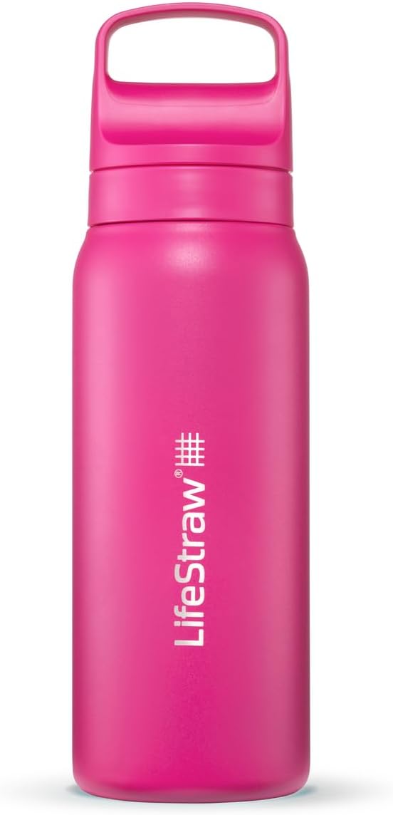 LifeStraw Go Series – Insulated Stainless Steel Water Filter Bottle for Travel and Everyday Use, 24oz Orchid Pink