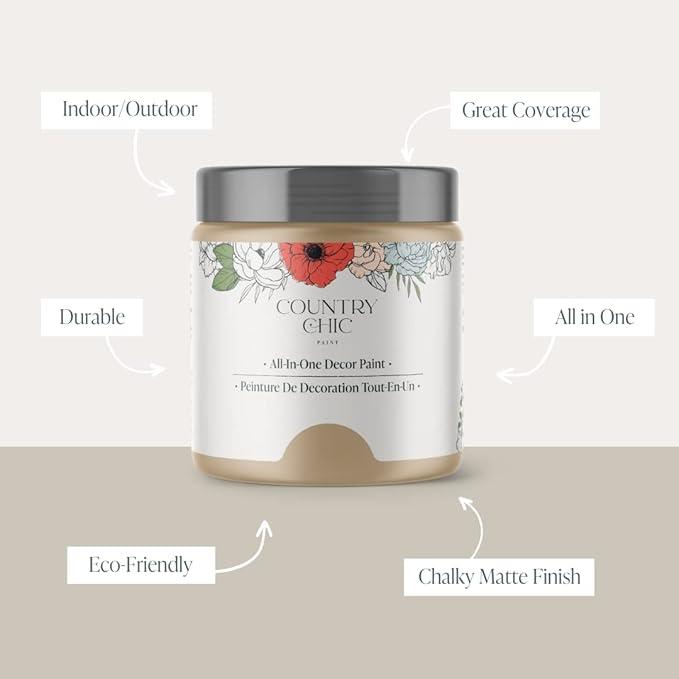 Country Chic All-in-One Chalk Paint for Furniture, Cabinets, Home Decor, Eco-Friendly, Matte Finish, Built-In Primer & Top Coat for Wood, Metal - Road Trip (Tan) - Quart 32 oz (950 ml)