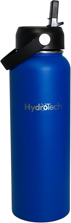 HydroTech Stainless Steel Leak Proof Water Bottle with Double Wall Insulation and 2 Lids (Straw Lid) - 40 OZ. (Deep Blue)