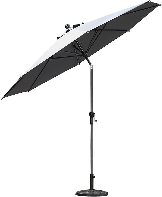 PURPLE LEAF 10' Round Patio Umbrella Outdoor Table Umbrella Aluminum Frame Market Umbrella Sun Umbrella with 8 Sturdy Ribs & Tilt for Garden Deck Lawn & Pool Light Gray