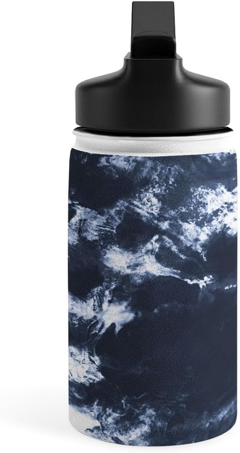 Deny Designs Water Bottle, Straw Lid 12 oz, Marta Barragan Camarasa Dark blue watercolor stains