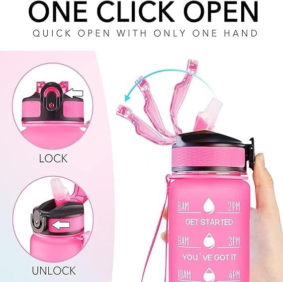 Gigi Rose Mug 32 OZ Drinking Water Bottle with Times to Drink and Straw, Motivational with Carrying Strap, Leakproof BPA & Toxic Free, Ensure You Drink Enough Water for Fitness Gym Outdoor