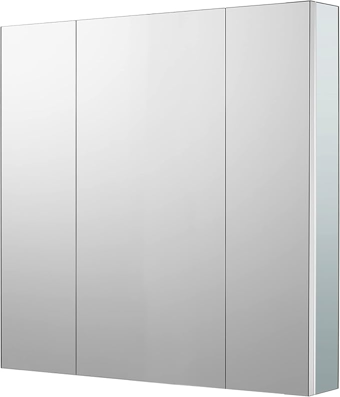 Sunrosa Aluminum Bathroom Medicine Cabinet with Mirror, 36"27.5", Wall-mountable and Recessed-in, 3-door Cabinet Organizer