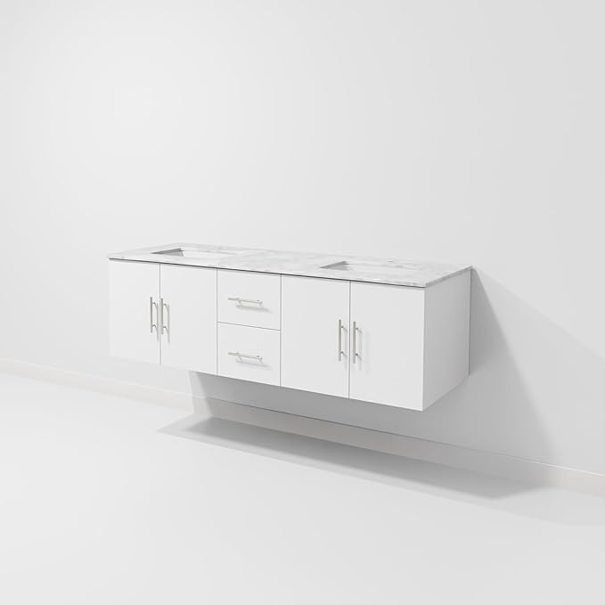 Sonoma 60 in. W x 22 in. D Glossy White Double Bath Vanity and Carrara Marble Top