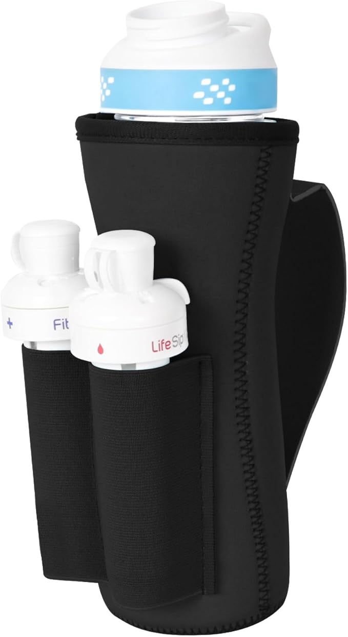 Sleeve for Cirkul Water Bottle with Cartridges Holder and Handle 22oz Water Bottle Holder for Cirkul Plastic and Stainless Steel Bottle Neoprene Sleeve for Cirkul Bottle (2 Pcs Black)