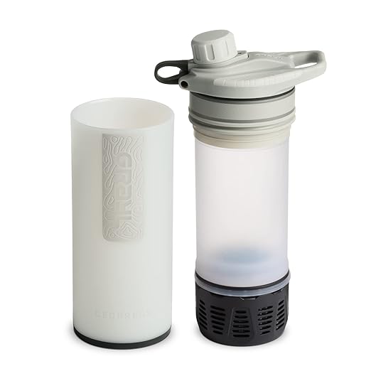 GRAYL GeoPress 24 oz Water Purifier Bottle - Filter for Hiking, Camping, Survival, Travel (Peak White)