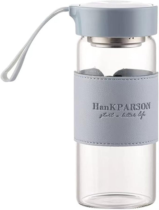 Glass Water Bottles 16 Oz Borosilicate water bottle-with sealing cap and Holsters and filters - BPA free,Men and Women Portable Glass Bottle (Blue)