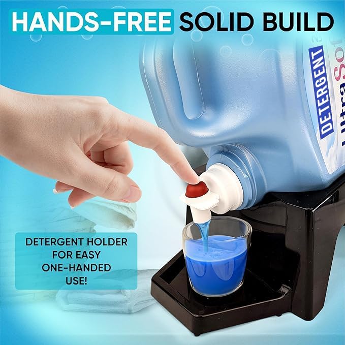 TidyFriend 2 Pack Laundry Detergent Dispenser with Tray & Strap, Laundry Soap Dispenser with Non-Slip Rubber Feet for Washing Room Organization, Easy Pour (Black)