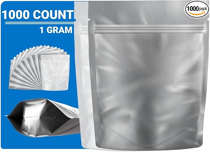 Mylar Bags Smell Proof 1 Gram White/Clear 1000 Count 4.12" X 3.35" 6mill Thickness - Packaging Bags - Mylar Bags For Food Storage - Resealable Bags