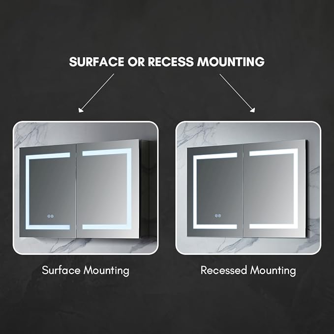 Blossom 40x26 LED Lighted Bathroom Medicine Mirror Cabinet - Recessed/Surface Mount with Anti-Fog, Dimmable, 3 Color Light - Lighted Medicine Cabinet Mirror for Storage & Makeup - Wall Mounted