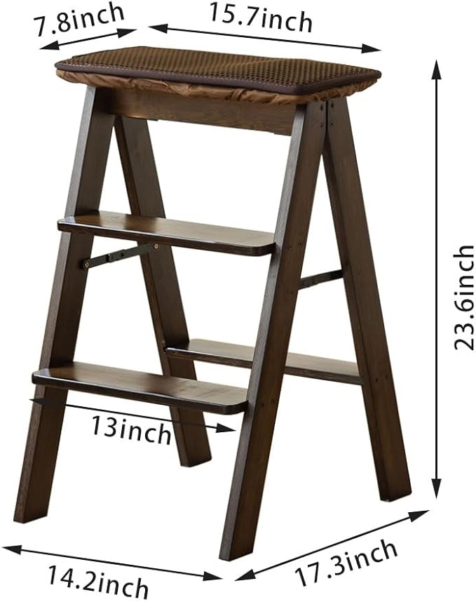 Latifolia Foldable 3 Step Ladder, Bamboo Step Stool with Floor Saver, Decorative Ladder Shelf for Living Room, Kitchen, Garden(Dark Walnut)