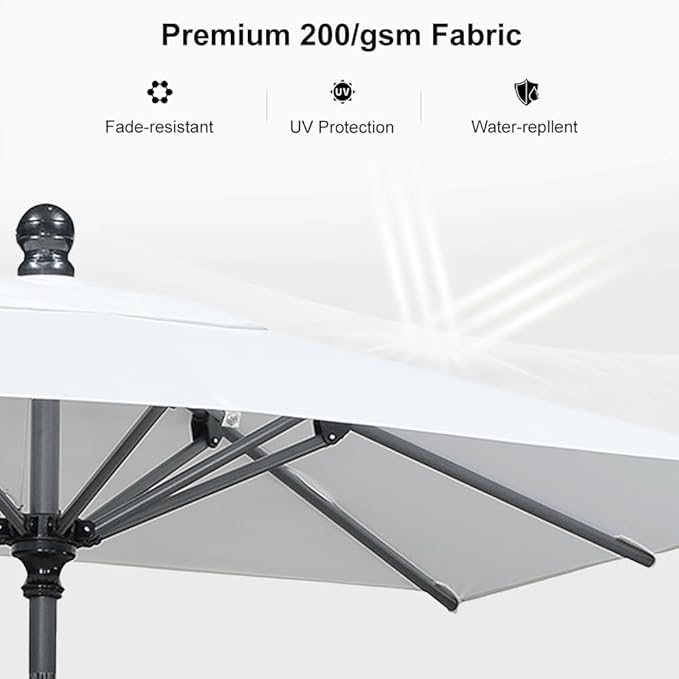 PURPLE LEAF 6' x 4' Rectangular Patio Umbrella Outdoor Table Umbrella Aluminum Frame Market Umbrella Sun Umbrella with 8 Sturdy Ribs Tilt for Garden Deck Lawn Pool White