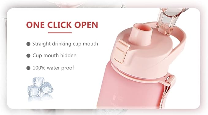 DEARART 32oz Multi Pink Water Bottle, Detachable Straw Wide Mouth Motivational & Time Marker with Handle Easy Carried, Flip Up Lid Lock Feature, Suit Travel Office Yoga Gym School Work etc.