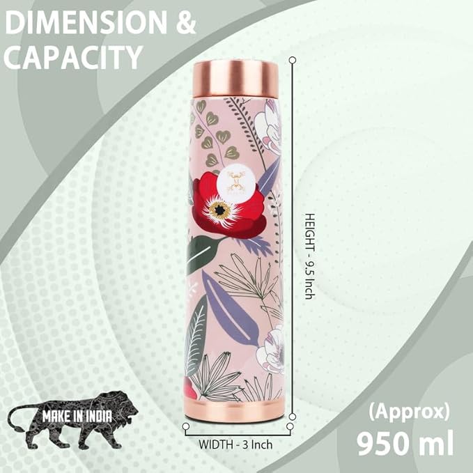 Copper Water Bottle A Handmade Ayurvedic Enameled Print Pure Copper Water Bottle For Drinking - Increase Your Water Consumption, and Experience Immediate Health Benefits (ENAMELED PRINT 11)