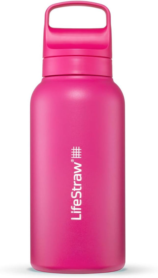 LifeStraw Go Series – Insulated Stainless Steel Water Filter Bottle for Travel and Everyday Use, 1L Orchid Pink