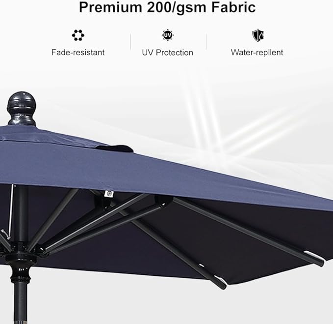 PURPLE LEAF 6' x 4' Rectangular Patio Umbrella Outdoor Table Umbrella Aluminum Frame Market Umbrella Sun Umbrella with 8 Sturdy Ribs Tilt for Garden Deck Lawn Pool Navy Blue