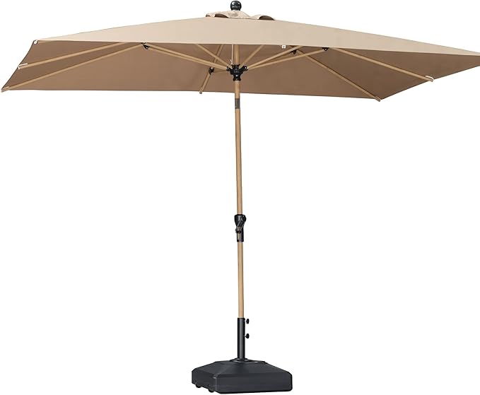 PURPLE LEAF 6.5' x 10' Patio Umbrella Outdoor Table Umbrella Aluminum Market Umbrella with Push Button Tilt & 8 Sturdy Ribs and Crank Rectangular Sun Umbrella for Pool Backyard Beach, Taupe