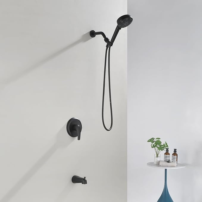 Shower Faucet Set with Tub Spout Tub and Shower Faucet Set Complete with Handheld Shower Head Shower Combo Set Shower System with Tub Spout Tub and Shower Trim Kit Matte Black