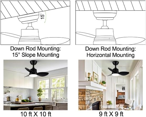 Black small Ceiling Fan with Light 24-Inch, Remote Control, 3-Color Dimmable, Reversible, 6-Speed - Ideal for Kitchen, Bedroom, Balcony, Study - Easy Installation