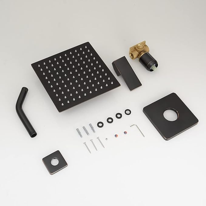 Shower Faucet Set Oil Rubbed Bronze, Bathroom Rainfall Shower System with Stainless Steel Rain Shower Head, Single Function Shower Trim Kit with Rough-in Valve
