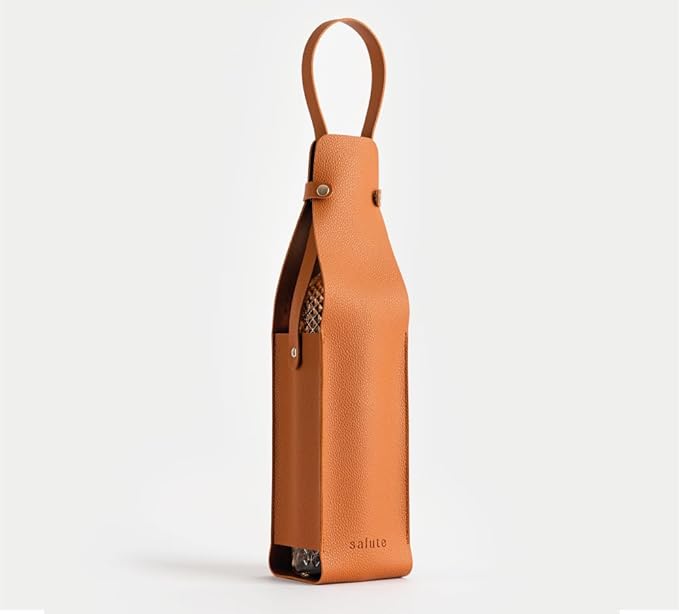 NEW Salute Wine Bottle Carrier with Corkscrew | Vegan Leather Tote Gift Bag Corporate Gift idea Picnic Travel Tastings Wine Gift Beach Party BYOB Restaurant Valentines Day (Tan)