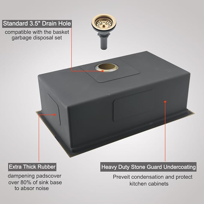 30 Inch Undermount Kitchen Sink Gold Stainless Steel Workstation Single Bowl 16 Gauge Over Counter Deep Kitchen Sink Basin