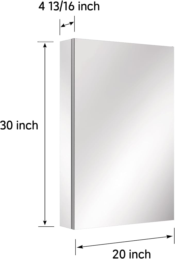 20''×30'' Mirrored Medicine Cabinet,Vanity Mirror with Door, Storage Cabinet for Bathroom, Adjustable Shelves, Blum Hinge Soft Close Door, Right Swing